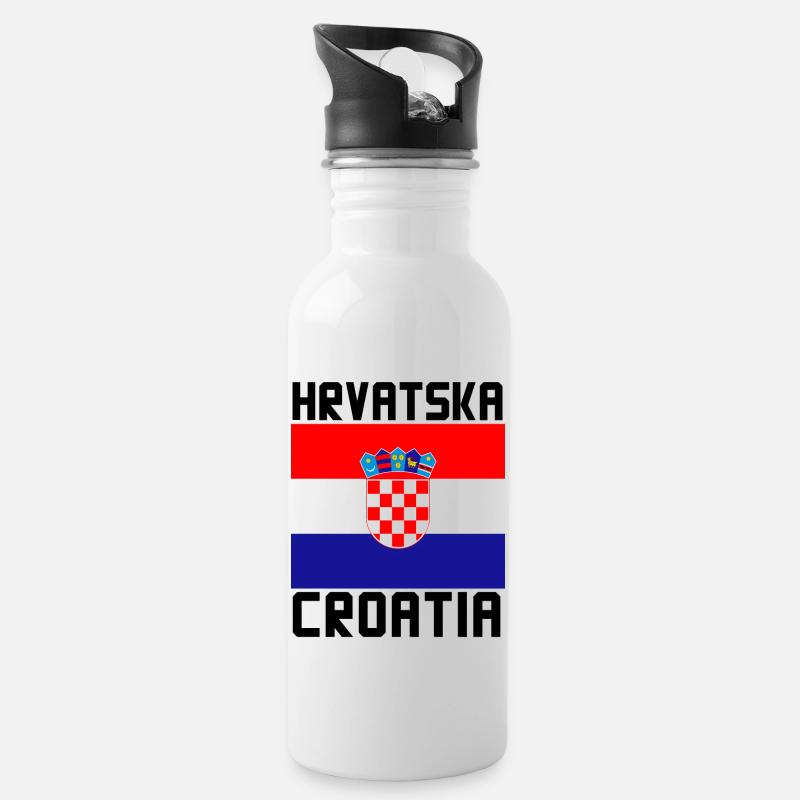 Kroatien - Trinkflasche mit integriertem Trinkhalm - Weiß