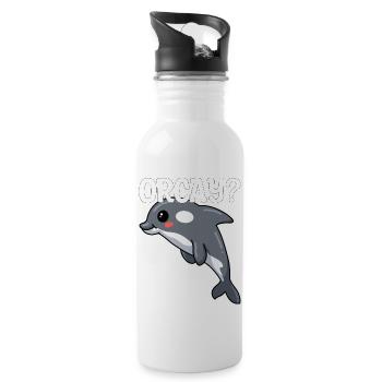 Orca Schwertwal Sprüche Geschenk - Trinkflasche mit integriertem Trinkhalm - Weiß - Rechts