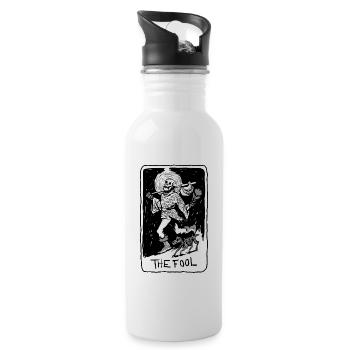 The Fool Skeleton With Dog Tarot Card - Trinkflasche mit integriertem Trinkhalm - Weiß - Rechts