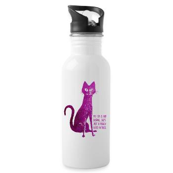 My cat is good actress - Water bottle with straw - white - Right