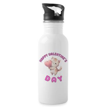 Happy Valtentinstag Cat Kitten with Heart - Water bottle with straw - white - Right