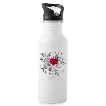 silberfarbene Valentinstag Komposition mit Rosen - Trinkflasche mit integriertem Trinkhalm - Weiß - Rechts