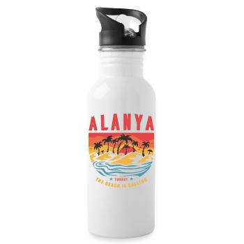 Design de plage vintage à Alanya, en Turquie - Gourde avec paille intégrée - blanc - Droite