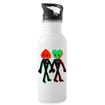 Paar Herz - Trinkflasche mit integriertem Trinkhalm - Weiß - Rechts