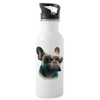 bouledogue avec lunettes de soleil humour - Gourde avec paille intégrée - blanc - Droite