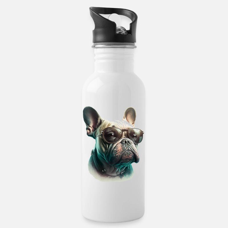 bouledogue avec lunettes de soleil humour - Gourde avec paille intégrée - blanc