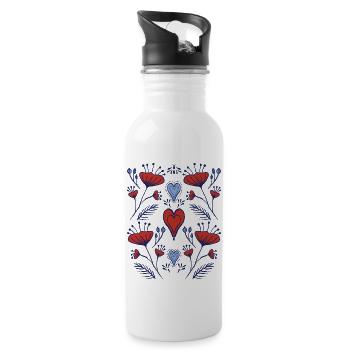 Mohnwiese_Folk Art - Trinkflasche mit integriertem Trinkhalm - Weiß - Rechts