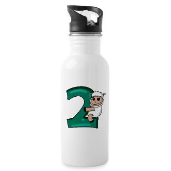 2 ans - 2ème anniversaire avec motif animal - Gourde avec paille intégrée - blanc - Droite