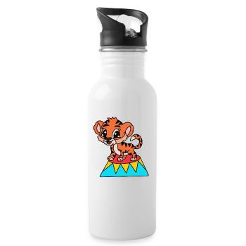 Kleiner Tiger auf Zirkusplattform - Trinkflasche mit integriertem Trinkhalm - Weiß - Rechts