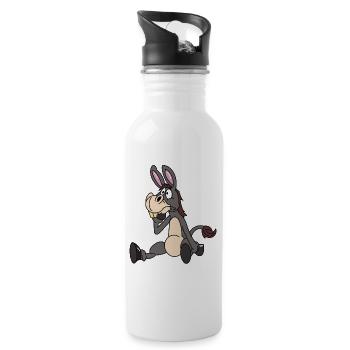 Sitzender Esel - Trinkflasche mit integriertem Trinkhalm - Weiß - Rechts