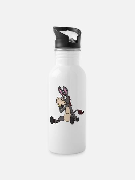 Sitzender Esel - Trinkflasche mit integriertem Trinkhalm - Weiß