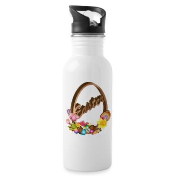 decorated Easter egg relief in wood look - Water bottle with straw - white - Right