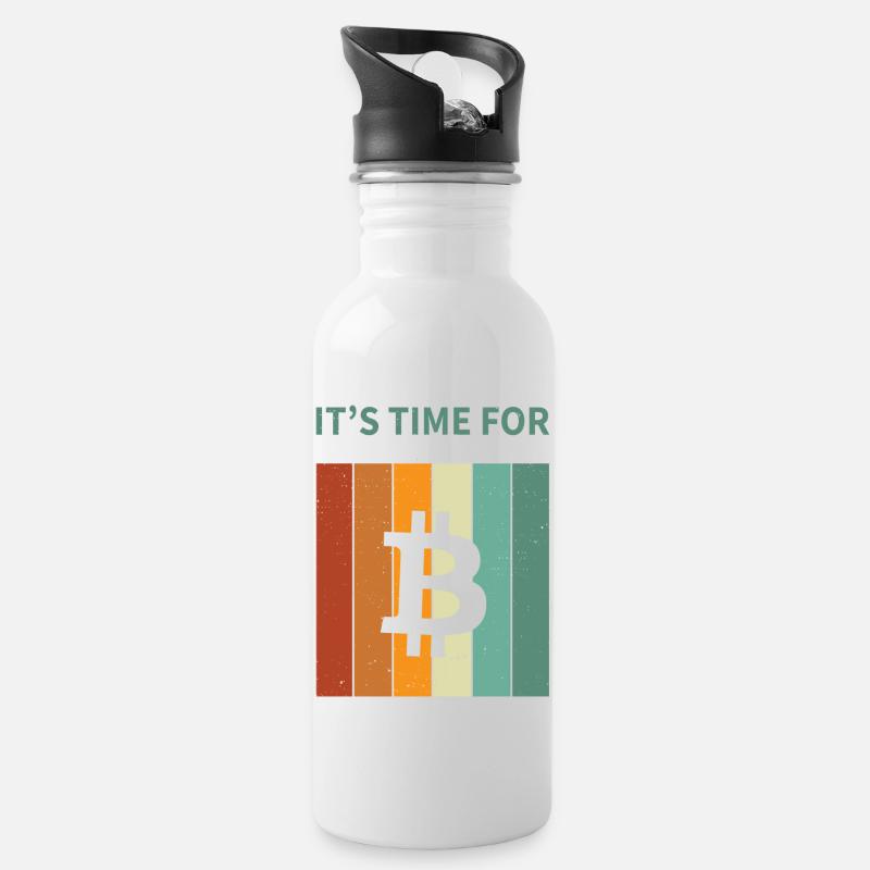 Bitcoin - Trinkflasche mit integriertem Trinkhalm - Weiß
