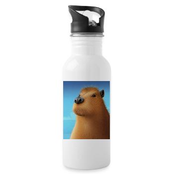Cooles Comic-Porträt von Capybara - Trinkflasche mit integriertem Trinkhalm - Weiß - Rechts