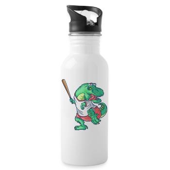 Dinosaur playing Baseball or Softball for Kids - Water bottle with straw - white - Right