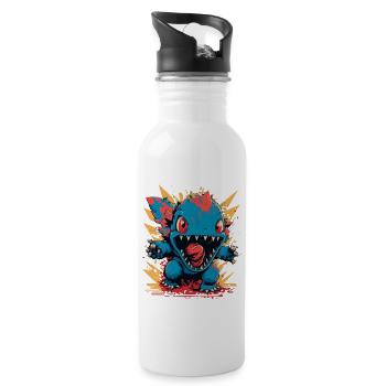 Monster Crash - Cooles Blaues Dinosaurier Monster - Trinkflasche mit integriertem Trinkhalm - Weiß - Rechts