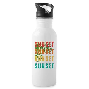 Tropical Sunset Gradient Text - Water bottle with straw - white - Right