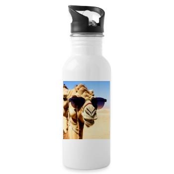cool camel holiday selfie desert sunglasses comic - Water bottle with straw - white - Right