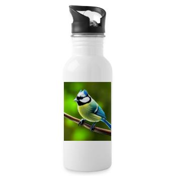 Cool Comic Portrait of a blue tit in the forest - Water bottle with straw - white - Right