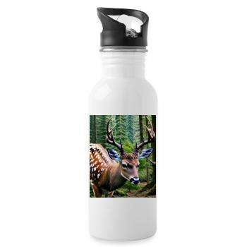 Cool Comic Portrait of a wild fallow deer majestic - Water bottle with straw - white - Right