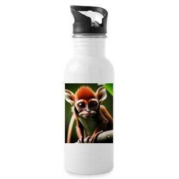 cooler lustiger süßer Koboldmaki (Tarsiidae) Waldcomic - Trinkflasche mit integriertem Trinkhalm - Weiß - Rechts