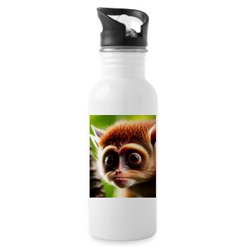 cooler lustiger süßer Koboldmaki (Tarsiidae) Waldcomic - Trinkflasche mit integriertem Trinkhalm - Weiß - Rechts