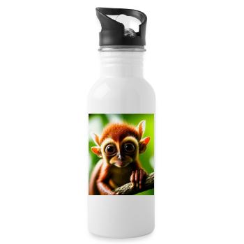 cool drôle mignon tarsier (Tarsiidae) bande dessinée forestière - Gourde avec paille intégrée - blanc - Droite