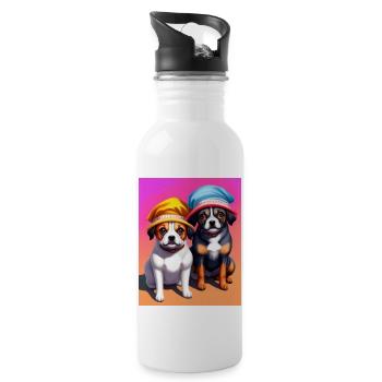 süßer kleiner süßer kleiner Hund mit Hut - Trinkflasche mit integriertem Trinkhalm - Weiß - Rechts