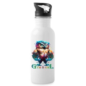 Gym B Owl - Gymbowl - Kraftsport Eule - No Pain... - Trinkflasche mit integriertem Trinkhalm - Weiß - Rechts