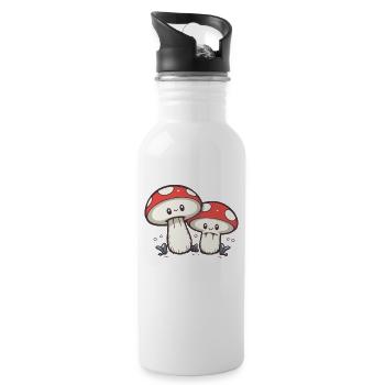 Kawaii Mushrooms Cottagecore Vintage for Mushroom Lovers - Water bottle with straw - white - Right