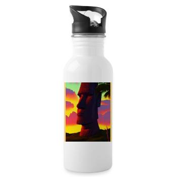 Moai Easter island portait sunset - Gourde avec paille intégrée - blanc - Droite