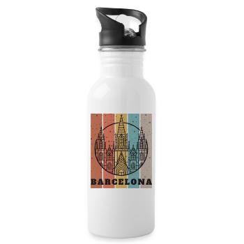 Barcelona Gothic Skyline Color Block Poster - Water bottle with straw - white - Right