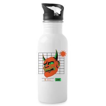 Neon Oni Mask Design  - Water bottle with straw - white - Right