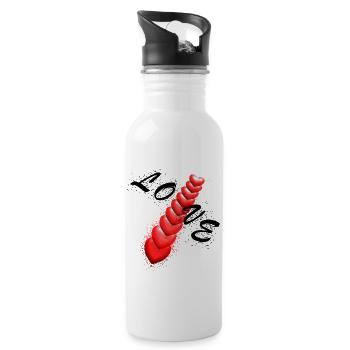 Liebe im Herzen - Trinkflasche mit integriertem Trinkhalm - Weiß - Rechts