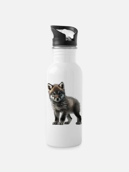 Süßer Baby Wolf - Trinkflasche mit integriertem Trinkhalm - Weiß