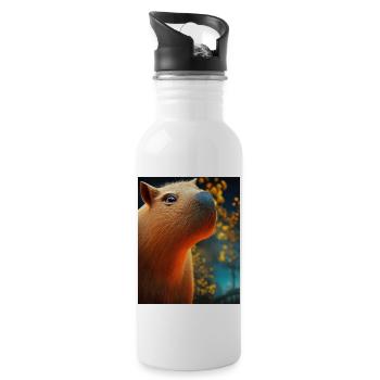 Cooles Comic-Porträt von Capybara bei Nacht - Trinkflasche mit integriertem Trinkhalm - Weiß - Rechts
