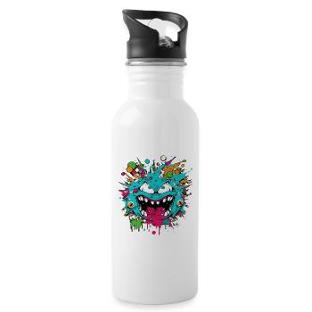Monster Crash - Cooles blaues Monster - Trinkflasche mit integriertem Trinkhalm - Weiß - Rechts