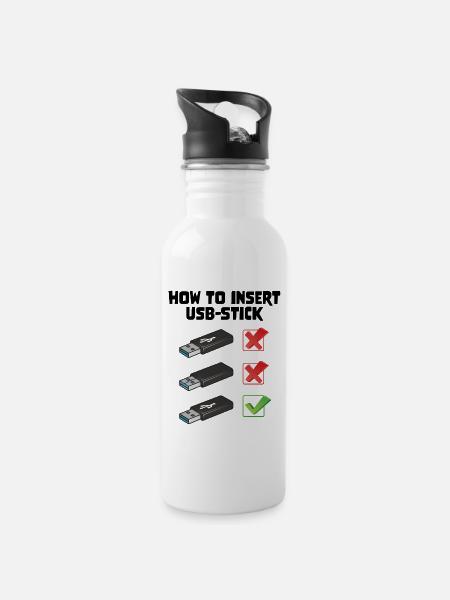 How To Insert USB Stick Funny Programmer Meme - Trinkflasche mit integriertem Trinkhalm - Weiß