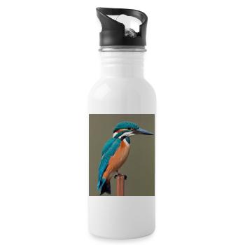 kingfisher on the branch - Water bottle with straw - white - Right