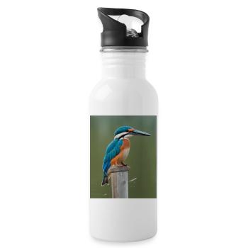 kingfisher on the branch - Water bottle with straw - white - Right