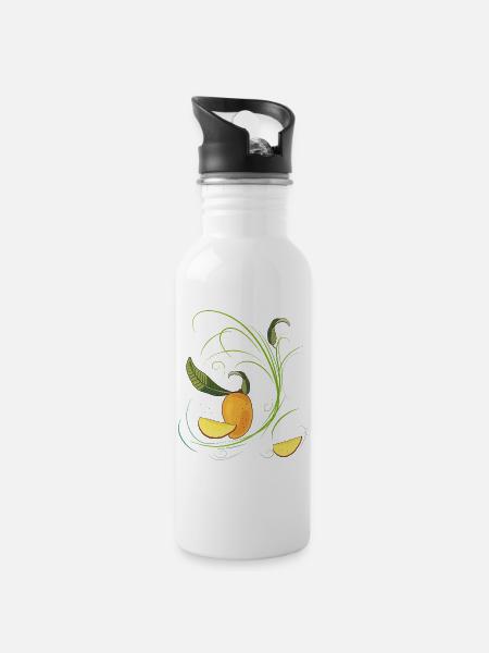 Mango, Obst - Trinkflasche mit integriertem Trinkhalm - Weiß