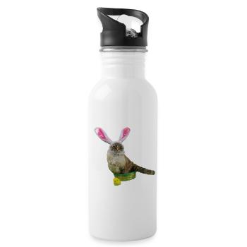 Katzen Geschenkidee, Ostergeschenk für Mann & Frau - Trinkflasche mit integriertem Trinkhalm - Weiß - Rechts