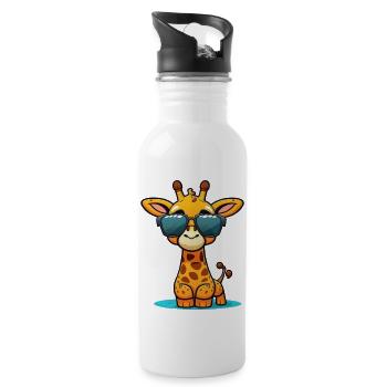 Kawaii mignonne girafe colorée heureuse avec des lunettes de soleil - Gourde avec paille intégrée - blanc - Droite