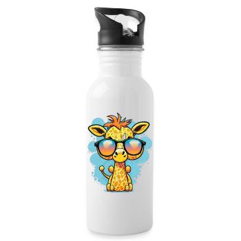 Kawaii mignonne girafe colorée heureuse avec des lunettes de soleil - Gourde avec paille intégrée - blanc - Droite
