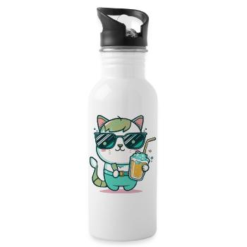 Tropische Katze: Ein Katzen-Liebhaber-Traum - Trinkflasche mit integriertem Trinkhalm - Weiß - Rechts