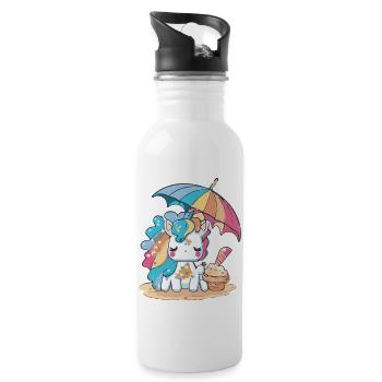 A unicorn with rainbow hair - Water bottle with straw - white - Right