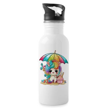 Einhorn-Euphorie - Bunt und glücklich - Trinkflasche mit integriertem Trinkhalm - Weiß - Rechts