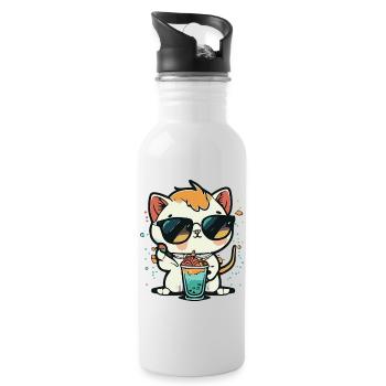 Katzenliebe: Strand und Cocktail - Trinkflasche mit integriertem Trinkhalm - Weiß - Rechts