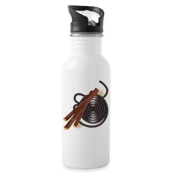 schwarze Lakritzschnecke mit Süßholz Wurzelstücke - Trinkflasche mit integriertem Trinkhalm - Weiß - Rechts