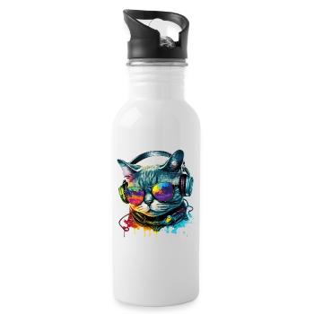 Katze Sonnenbrille Kopfhörer Splash Bunt Tier - Trinkflasche mit integriertem Trinkhalm - Weiß - Rechts